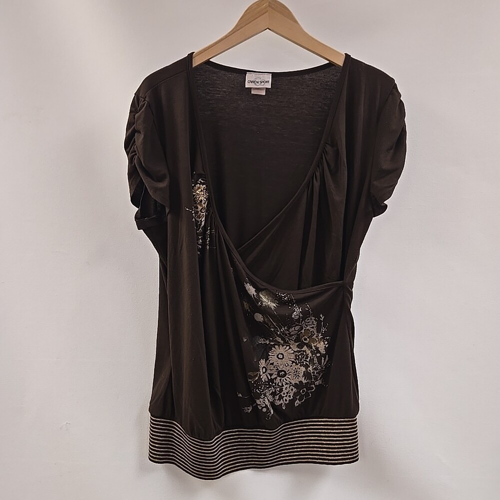 Caren Sport Short Sleeve Top Womens 3XL Brown Pullover